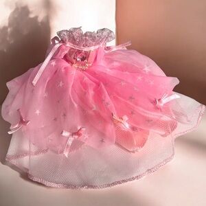 Vintage 90s Fashion Barbie Pink Tutu Dress W/ White Star Pattern,Jewels & Ribbon